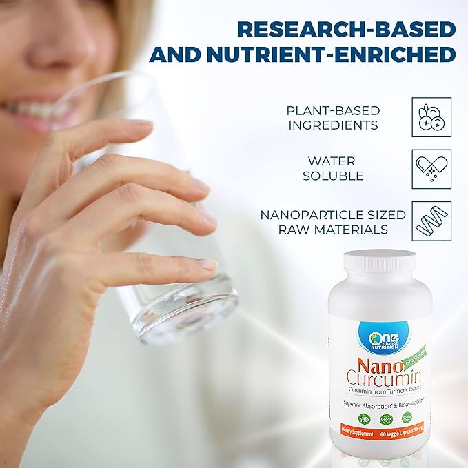 One Planet Nutrition Nano Curcumin 500 mg Veggie Capsules (60 Servings), Nano for High Absorption, Supports Overall Wellness, Non-GMO, Vegan, Gluten-Free