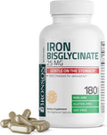 Bronson Iron Bisglycinate 25 mg Gentle on The Stomach, Supports Energy & Healthy Red Blood Cell Production - Non-Constipating Formula - Non GMO, 180 Vegetarian Capsules