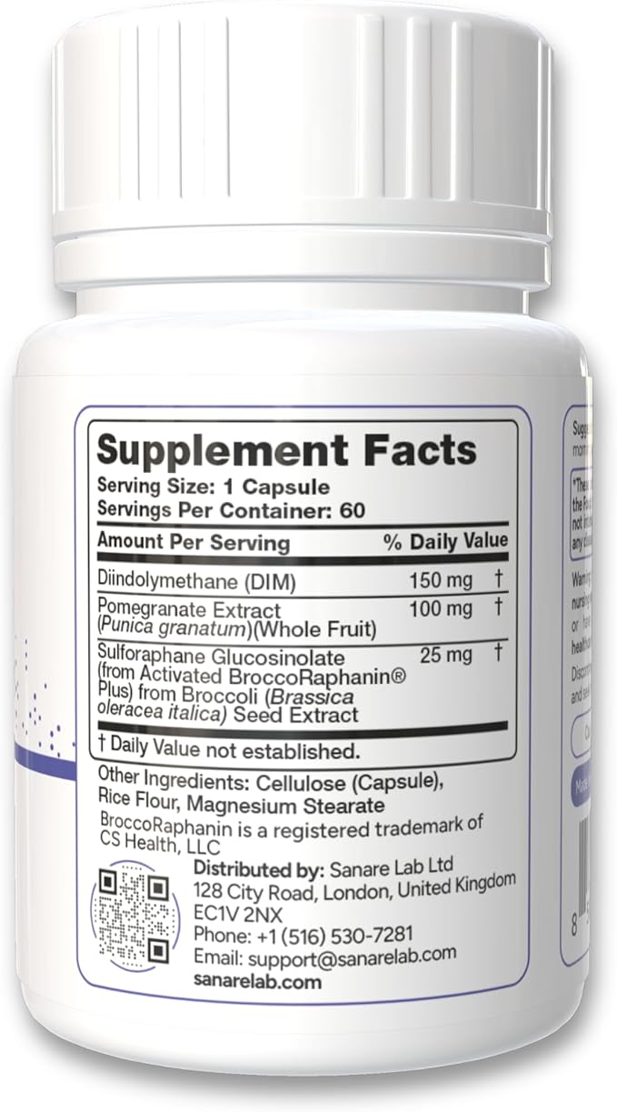 DIM SGS Complex 150mg – Diindolylmethane with Broccoli Seed Extract & Pomegranate – Hormone Balance Support for Women & Men – Vegan, Non-GMO, 60 Capsules