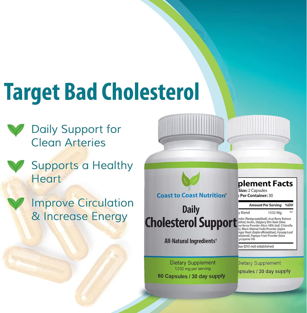 Cholesterol Support Supplement - Support Cardiovascular & Artery Performance, Target Bad LDL Levels & Plaque Calcium Buld-Up - Promote Circulation & Blood Flow - 60 Capsules