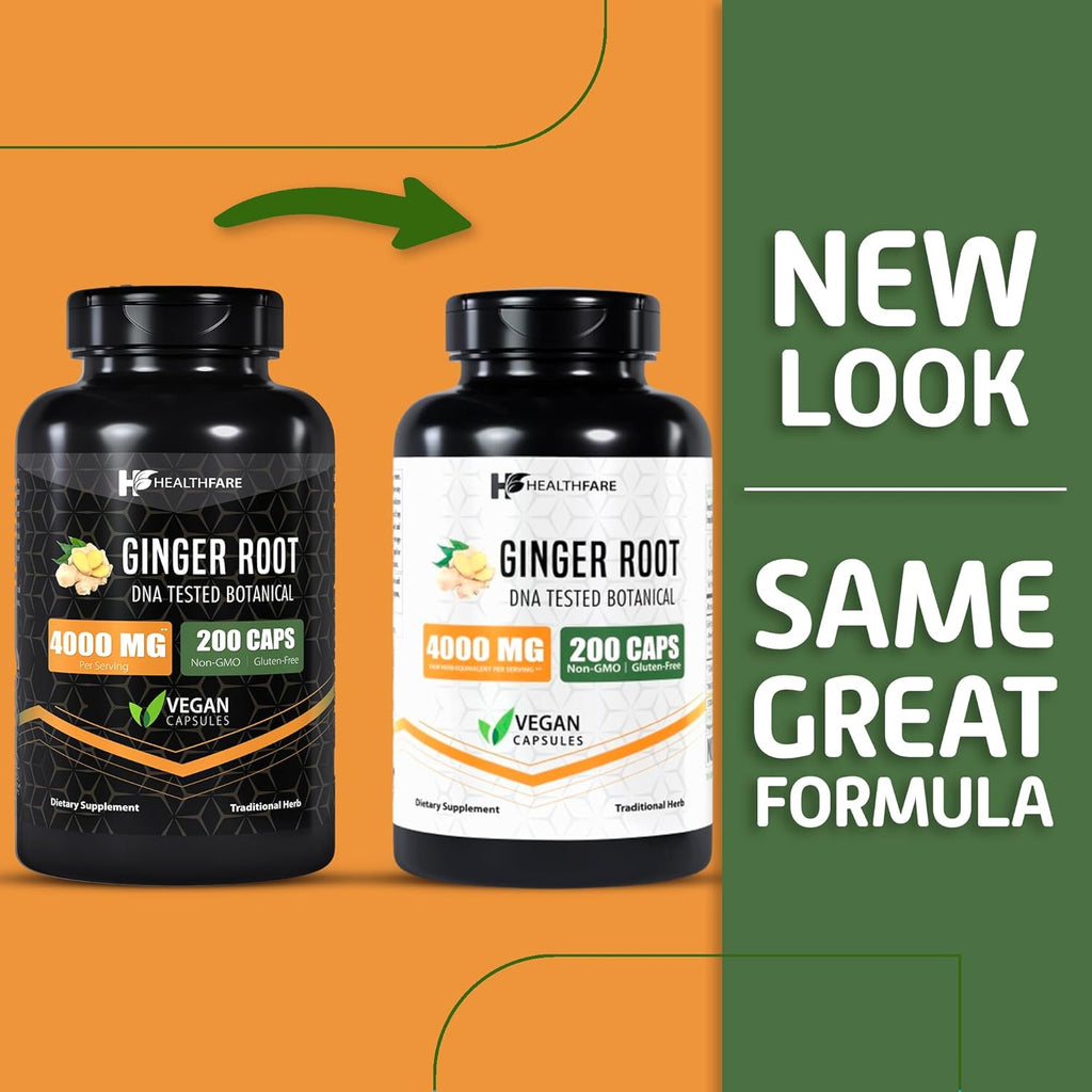 Ginger Root Extract, 4000mg | 200 Veg Capsules | Gluten-Free | High Potency | Non-GMO