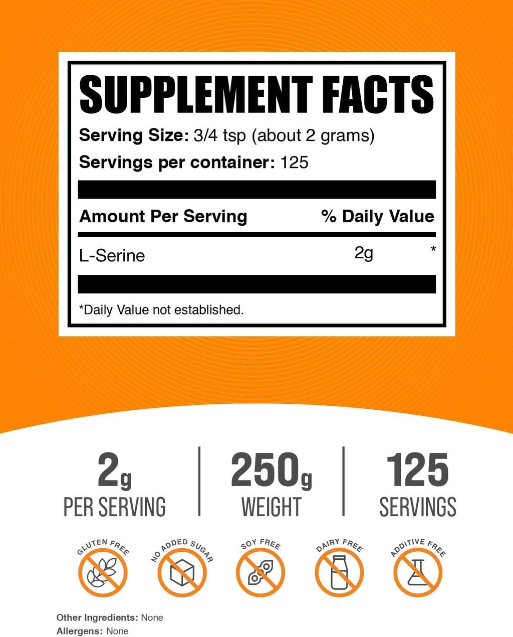BulkSupplements.com L-Serine Powder - Serine Supplement, Amino Acid Powder - Unflavored & Gluten Free, 2g per Serving, 250g (8.8 oz) (Pack of 1)