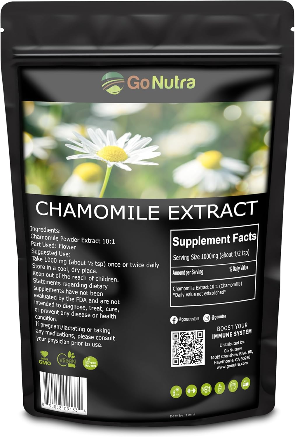Go Nutra Chamomile Extract Powder 10:1 Strength Apigenin Supplement 8 oz. Herbal Extract
