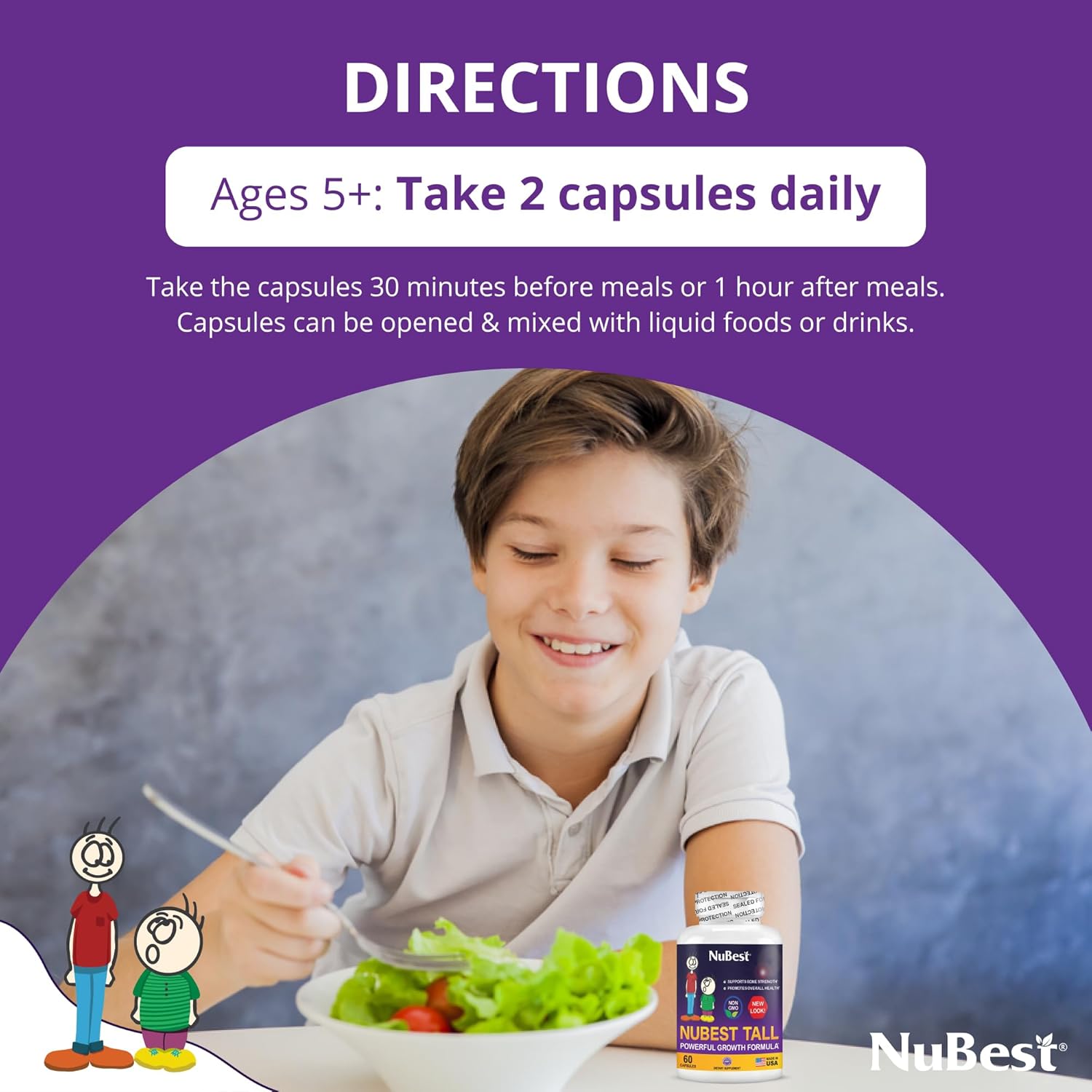 NuBest Tall, Bone Health Supplement - Grow Taller, Strength Increase Formula for Children (5+) & Teens Helps Maximum Bone Health with Calcium, Collagen & Herbs - 6 Pack