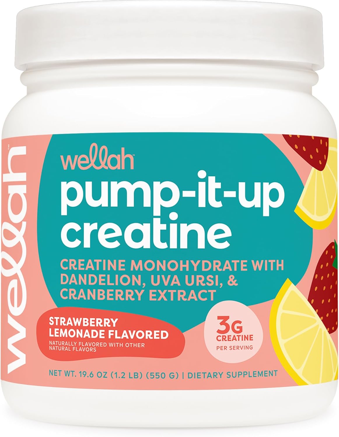 Wellah Creatine for Women - Creatine Monohydrate with Dandelion & Cranberry Extract (100 Servings, Strawberry Lemonade)