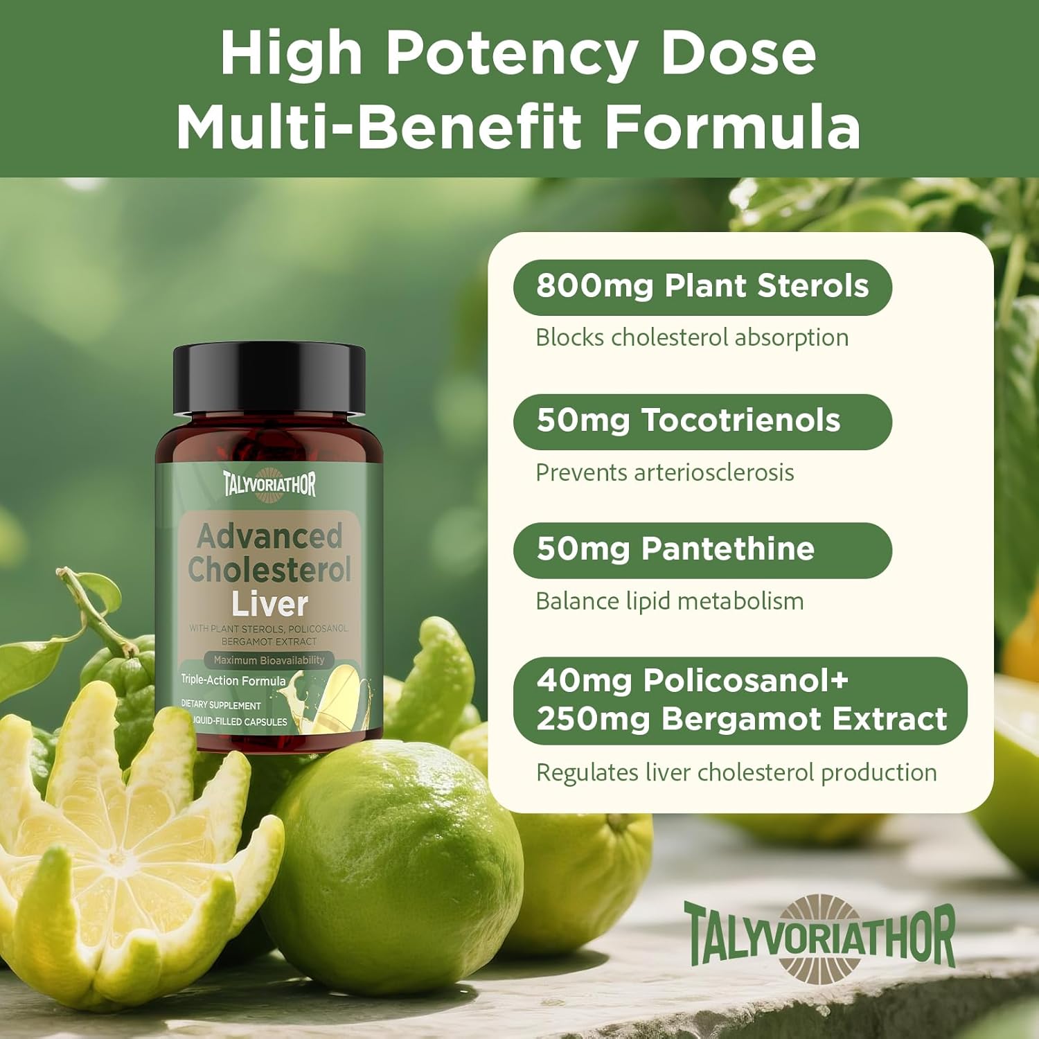 Advanced Cholesterol Lowering Supplements & for High Cholesterol | Liquid-Filled Capsules for Maximum Absorption | Plant Sterols, Policosanol, Bergamot Extract | Triple-Action Formula,180 Capsules