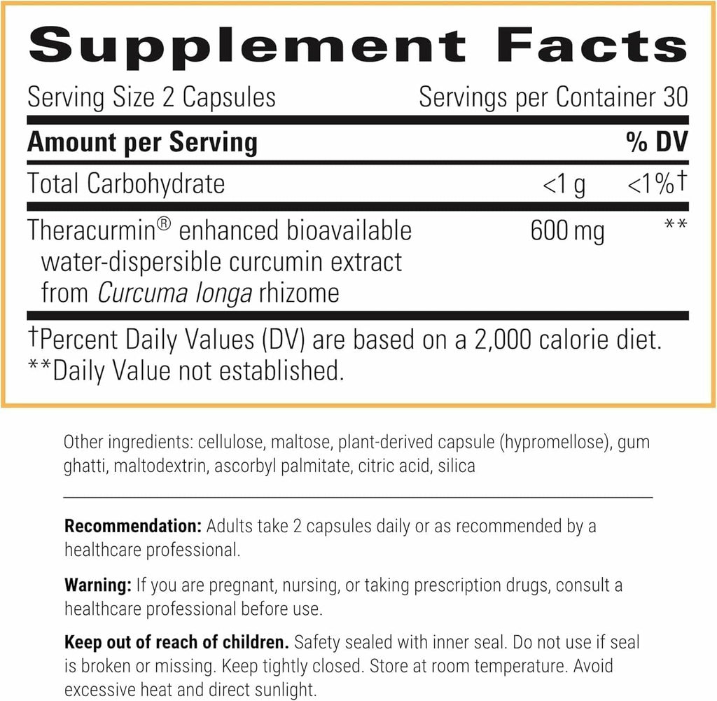 Integrative Therapeutics Theracurmin HP - Turmeric Supplement for Heart & Joint Health Support* - Muscle Recovery Support* - Non-Soy, Dairy-Free & Gluten-Free - 120 Capsules (60 Servings)