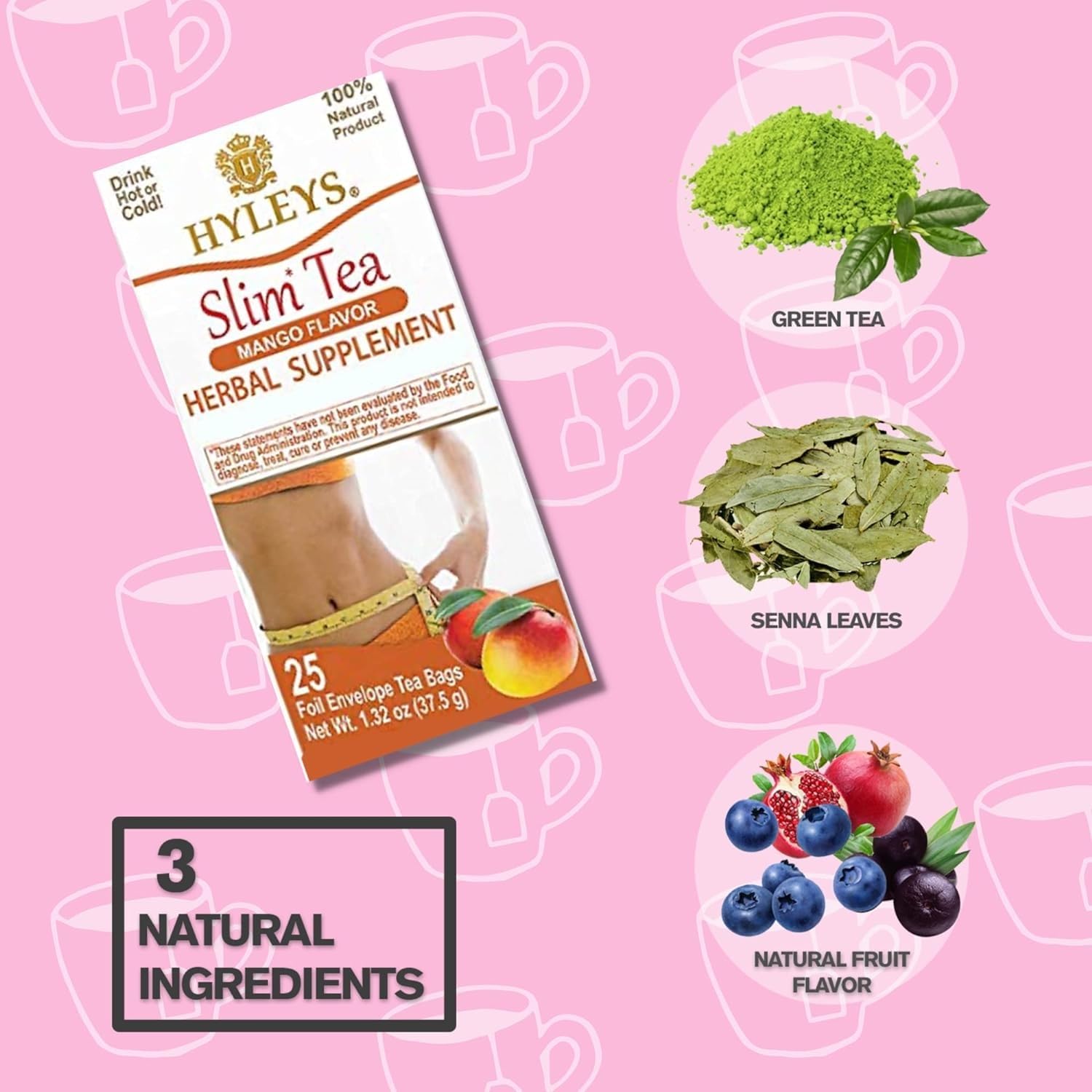 Hyleys Slim Tea Mango Flavor - Weight Loss Herbal Supplement Cleanse and Detox - 25 Tea Bags (6 Pack)