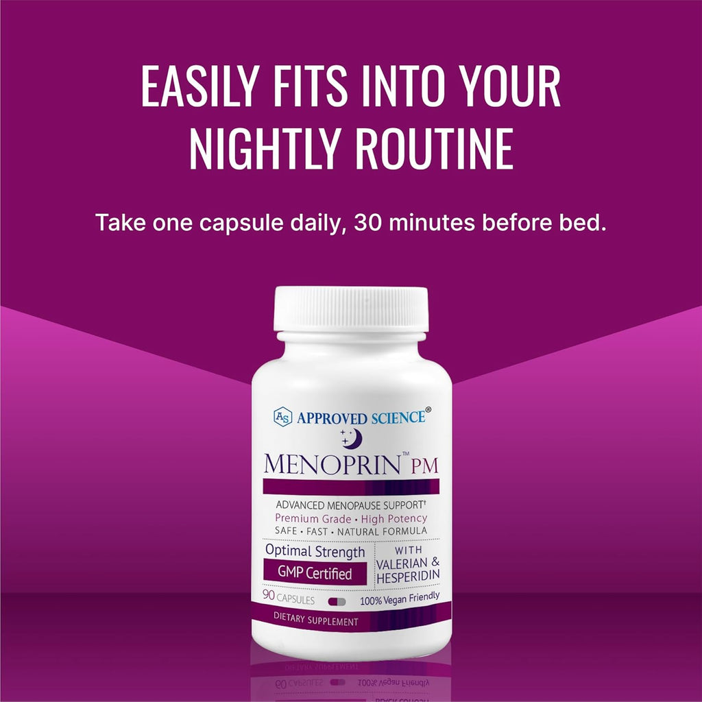 Approved Science Menoprin PM - Valerian Root, Magnesium, Melatonin - 90 Capsules - 1 Bottle - Vegan
