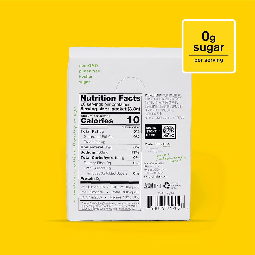 Skratch Labs Unsweetened Hydration Sport Drink Mix | Sugar Free | Electrolytes Booster | Lemon + Lime - 20 Servings | Non-GMO, Vegan, Kosher, Keto, Paleo