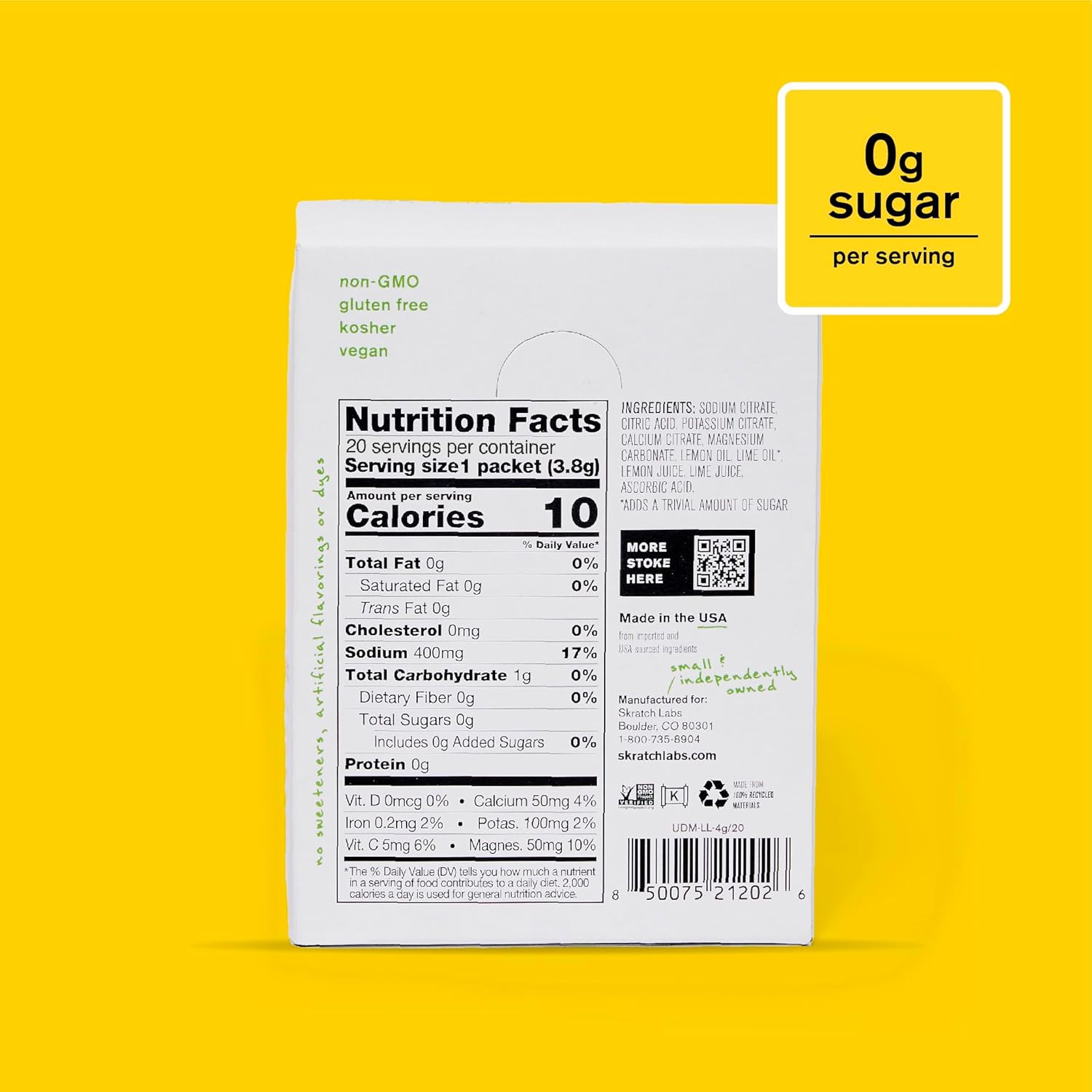 Skratch Labs Unsweetened Hydration Sport Drink Mix | Sugar Free | Electrolytes Booster | Lemon + Lime - 20 Servings | Non-GMO, Vegan, Kosher, Keto, Paleo