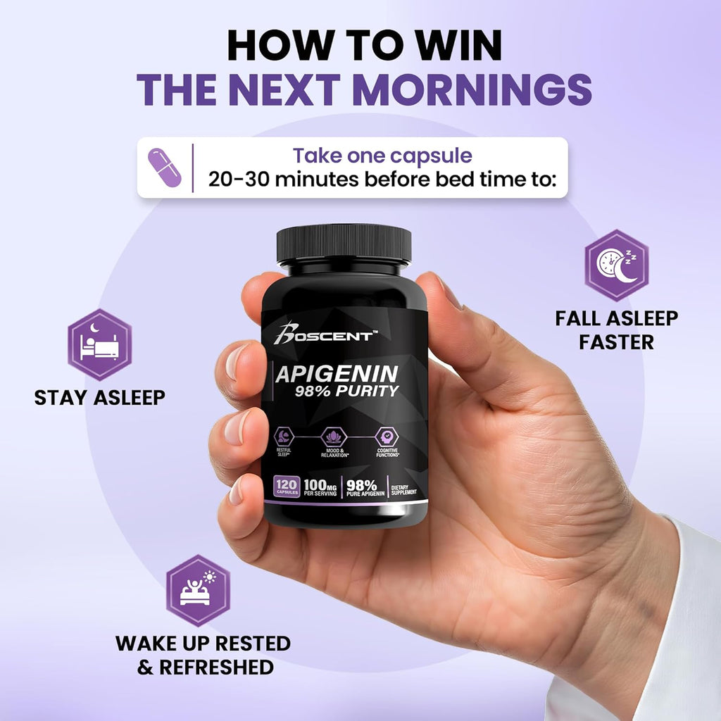 Apigenin Supplement 100mg│98% Highly Purified│Apigenin Supplement for Sleep, Mood, Cognition and Relaxation│Non-GMO, No Fillers - 60 Capsules