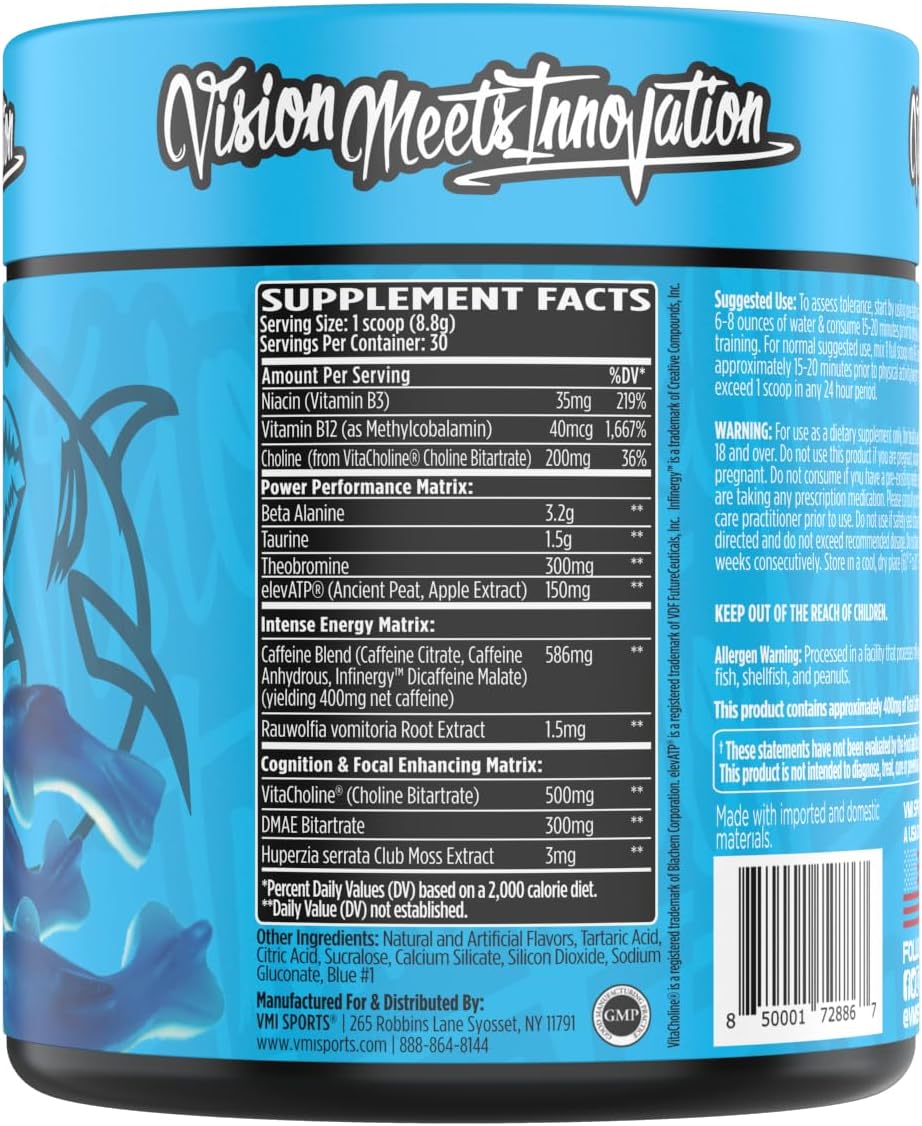 K-XR Pre-Workout Energy Powder | Intense Energy Pre-Workout Drink for Men and Women| Creatine Free | Improves Performance - Enhanced Focus & Increased Endurance | 30 Servings (Blue Shark Gummy)