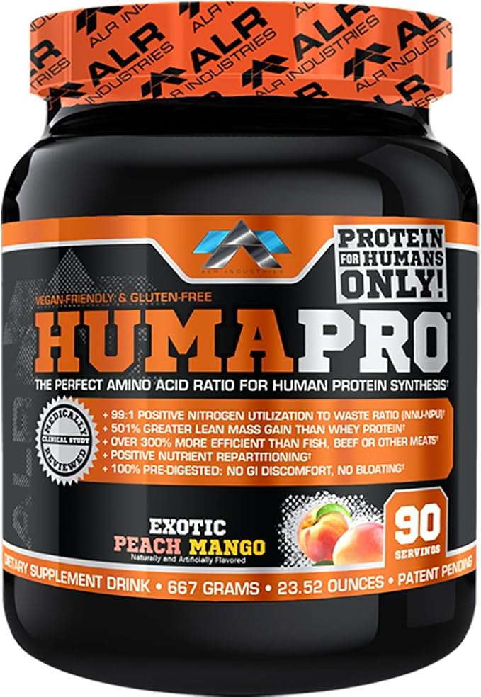 Humapro | Amino Acids Protein Matrix for Humans | 99% Utilization for Lean Muscle | Vegan, Gluten Free | 667g / 90 Servings (Exotic Peach Mango)