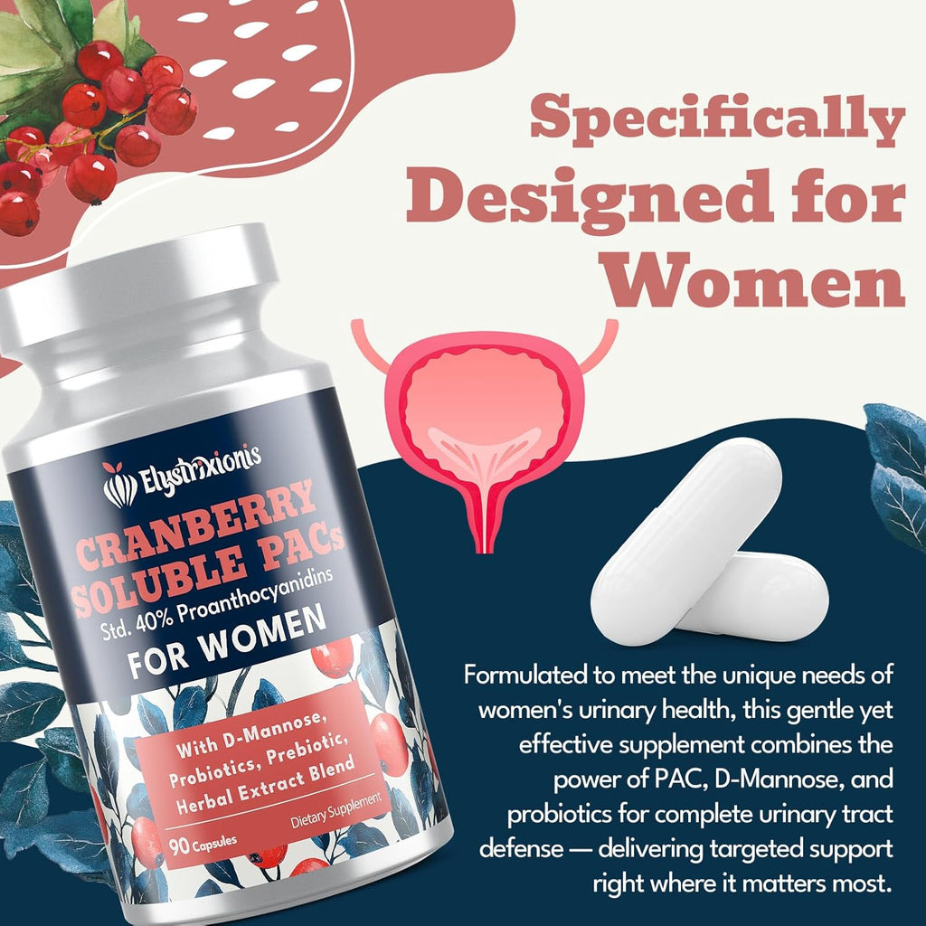 72mg PAC, Cranberry Pills for Women - Organic Cranberry Juice Extract Plus 1000mg D-Mannose, Supports Urinary Tract Health, Cranberry Supplement - 180 Capsules