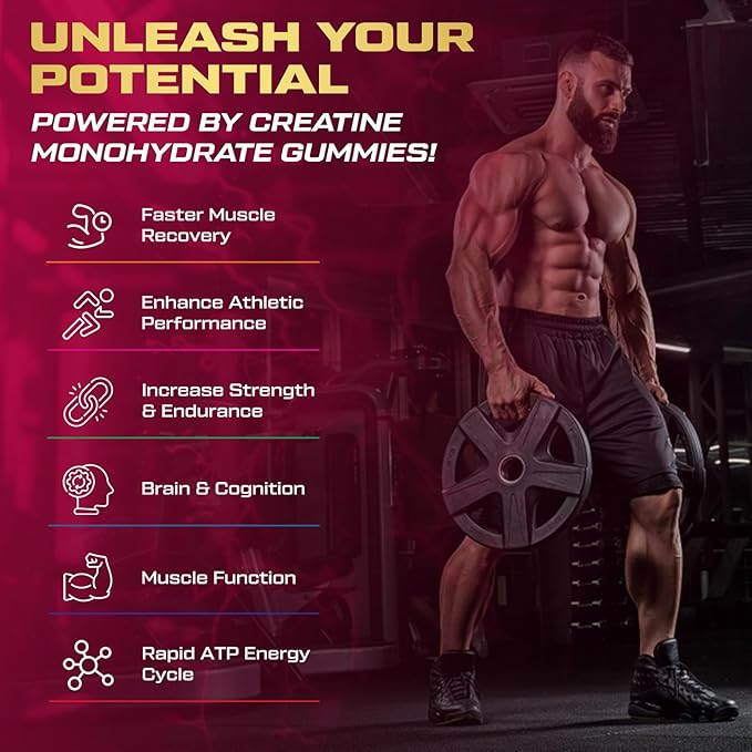 Creatine Monohydrate Gummies for Men & Women, 9000MG Creatine Gummies Sugar Free with L-Taurine, BCAA 2:1, B12 B6 for Boost Strength, Focus & Endurance, Vegan, Non-GMO, Raspberry 120*2 Bottle