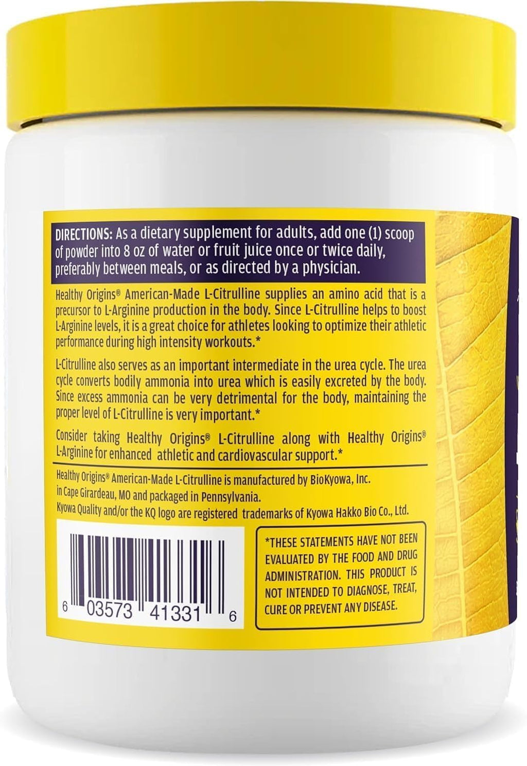 Healthy Origins - L-Citrulline (American-Made, Non-GMO, Gluten Free, Athletic Support), 10.6 Ounce