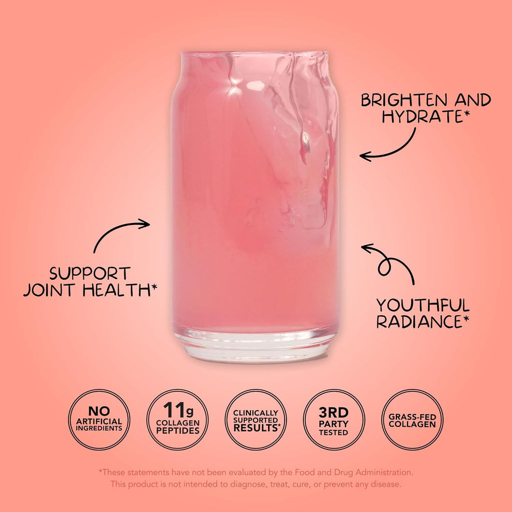 Clean Simple Eats Collagen Powder + Beauty Blend, Ruby Red Raspberry, Hydrolyzed Collagen Peptides from Grass Fed Bovine & Chicken, Hyaluronic Acid for Hair, Skin, Nail & Joint Support, 30 Servings