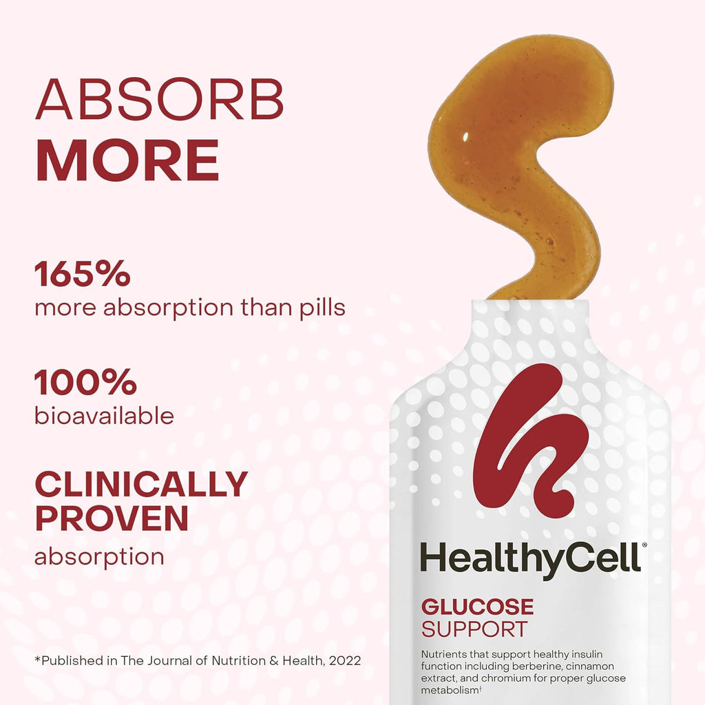 HealthyCell Glucose Support Supplement to Support Balanced Blood Sugar - Berberine, Cinnamon & Chromium for Healthy Insulin Function & Proper Glucose Metabolism - 30 Gel Packs, Apple Cinnamon Flavored
