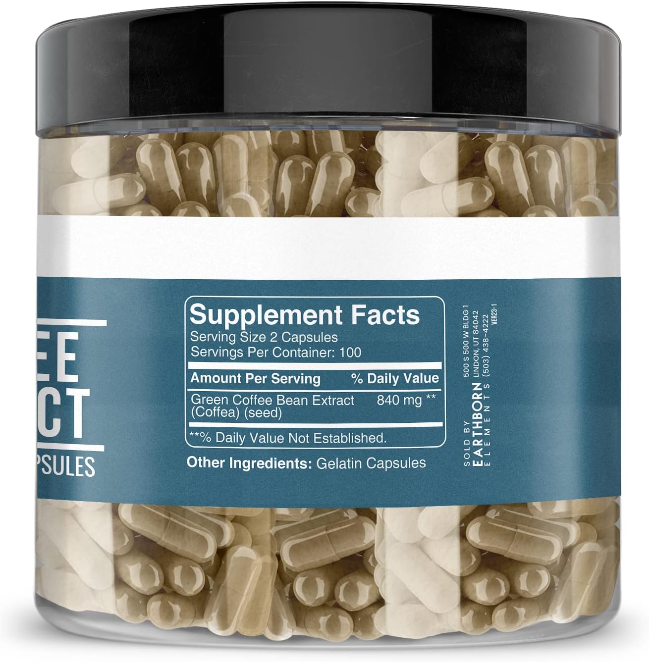 Earthborn Elements Green Coffee Bean Extract 200 Capsules, Pure & Undiluted, No Additives