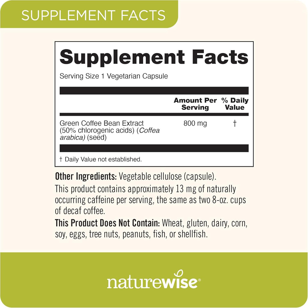 NatureWise Green Coffee Bean Extract 800mg - with 50% Chlorogenic Acids - Support for Weight Goals, Energy, and Antioxidants - Vegan, Non-GMO - 60 Capsules[1-Month Supply]