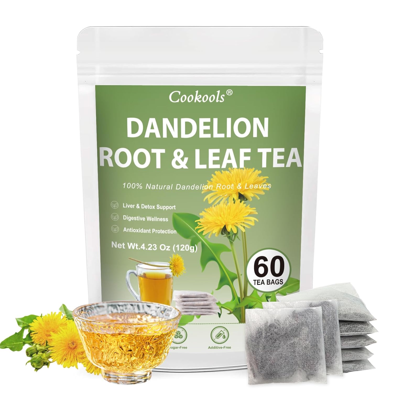 Dandelion Root & Leaf Tea 2g x 60 Teabags | 100% Natural Dandelion Tea for Liver Detox & Cleansing and Digestive Support | Herbal, Caffeine-Free
