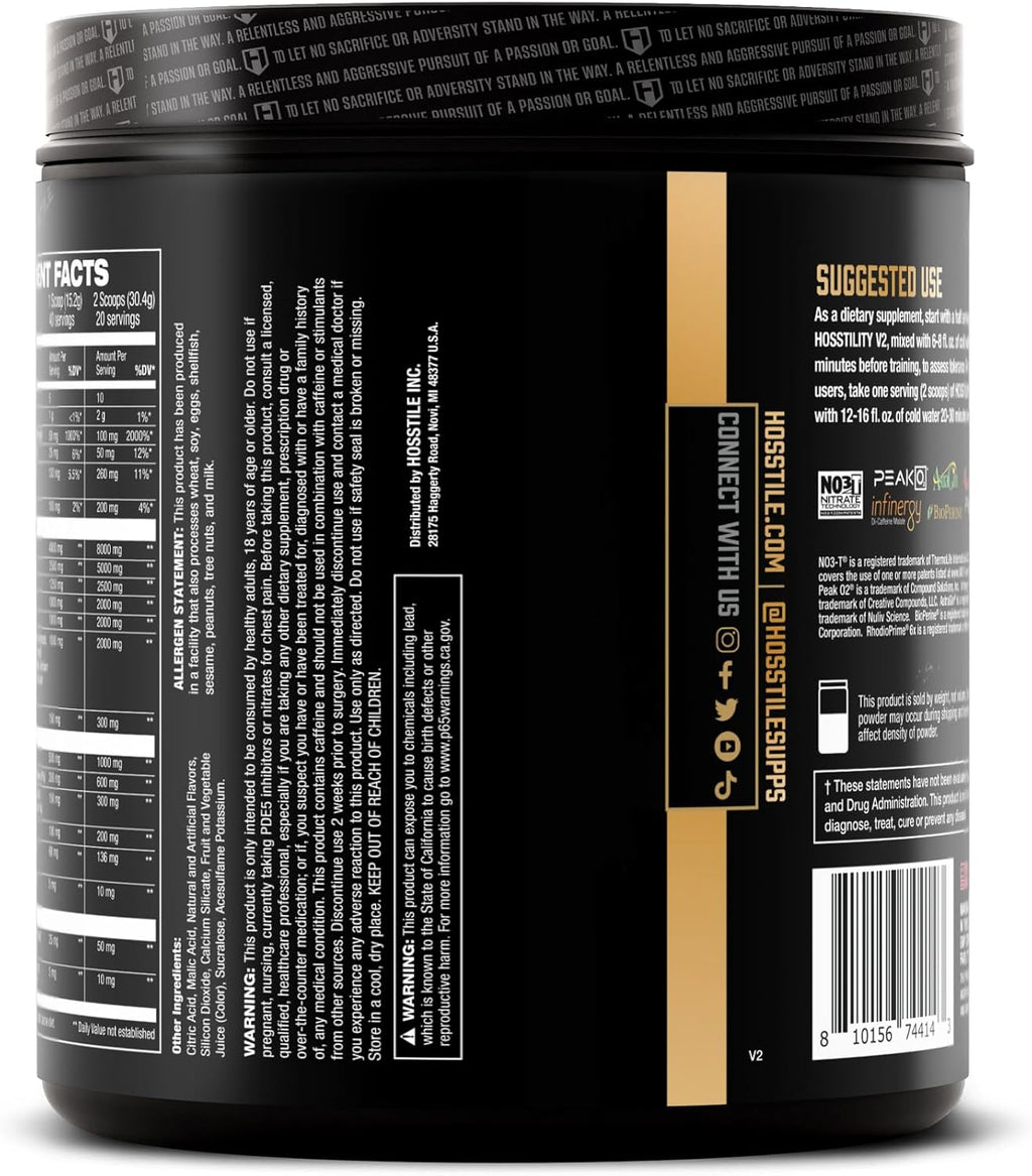 HOSSTILE Hosstility V2 Pre Workout, All-in-One Pre Workout Powder for Men and Women, Enhance Muscle Pump, Increase Energy, Boost Strength, Sharpen Focus, Grape Apple, 40 Servings