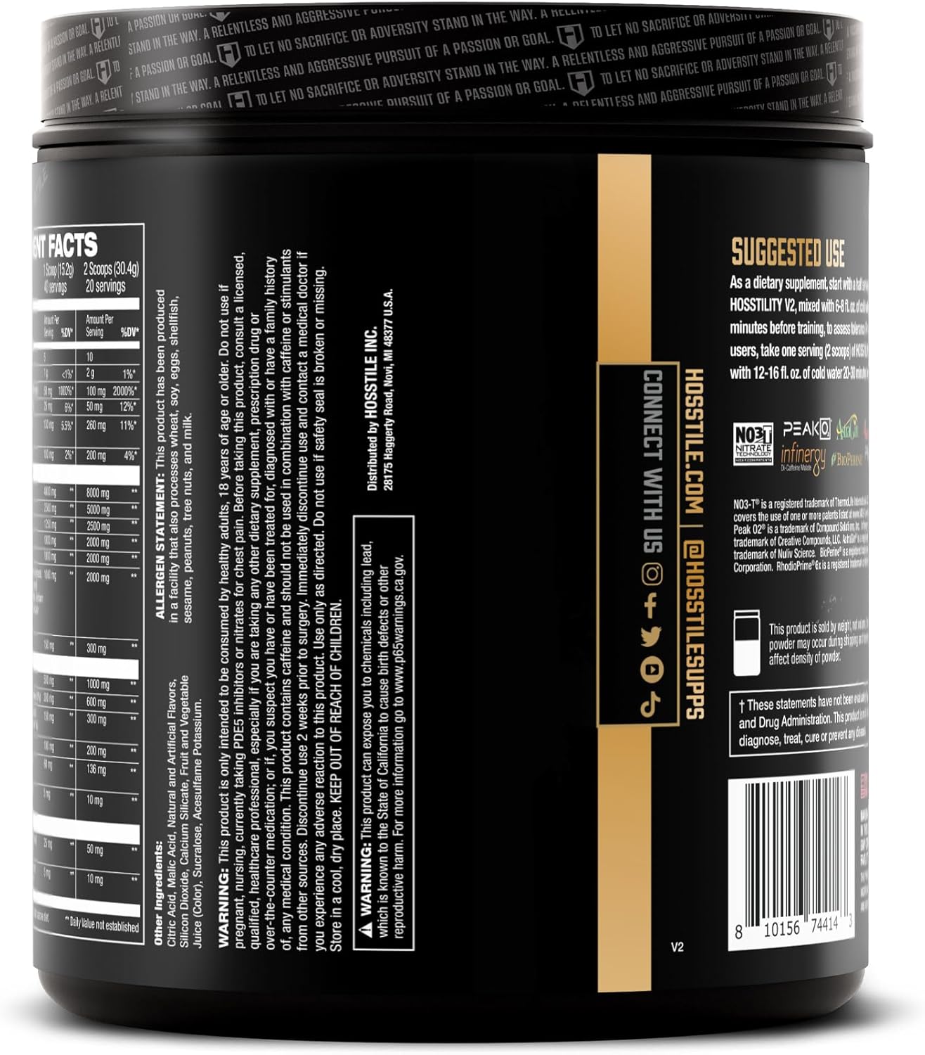 HOSSTILE Hosstility V2 Pre Workout, All-in-One Pre Workout Powder for Men and Women, Enhance Muscle Pump, Increase Energy, Boost Strength, Sharpen Focus, Grape Apple, 40 Servings