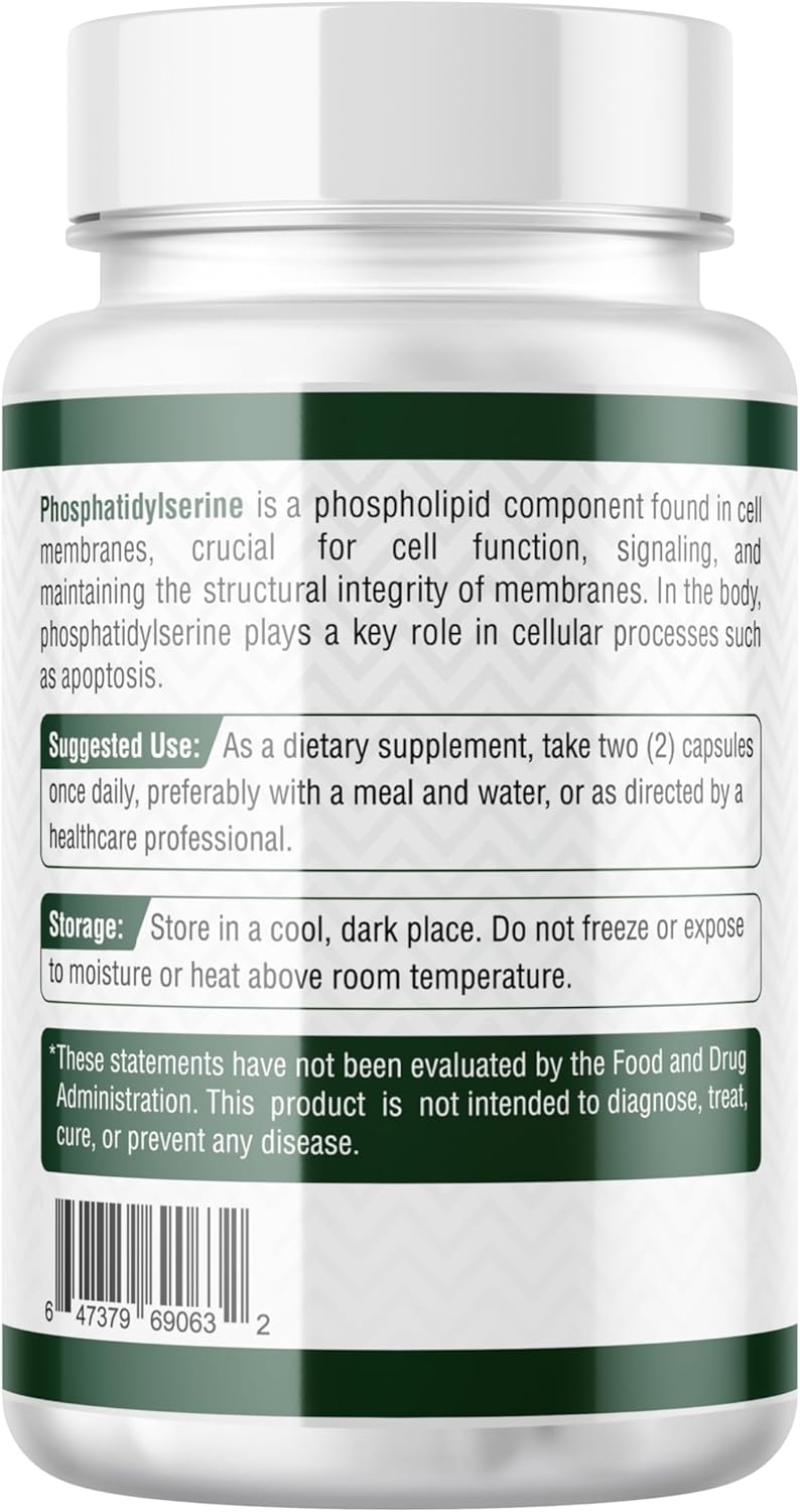 Phosphatidylserine 300mg Supplement Brain Health and Memory Support Non-GMO Gluten Free 120 Capsules Phosphatidyl Serine Complex
