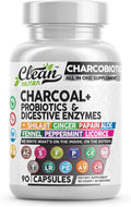 Clean Nutra Activated Charcoal Capsules Shilajit Pills Probiotic Digestive Enzymes for Digestive Health with Peppermint Fennel Licorice Papain Ginger Turmeric | Gut Health