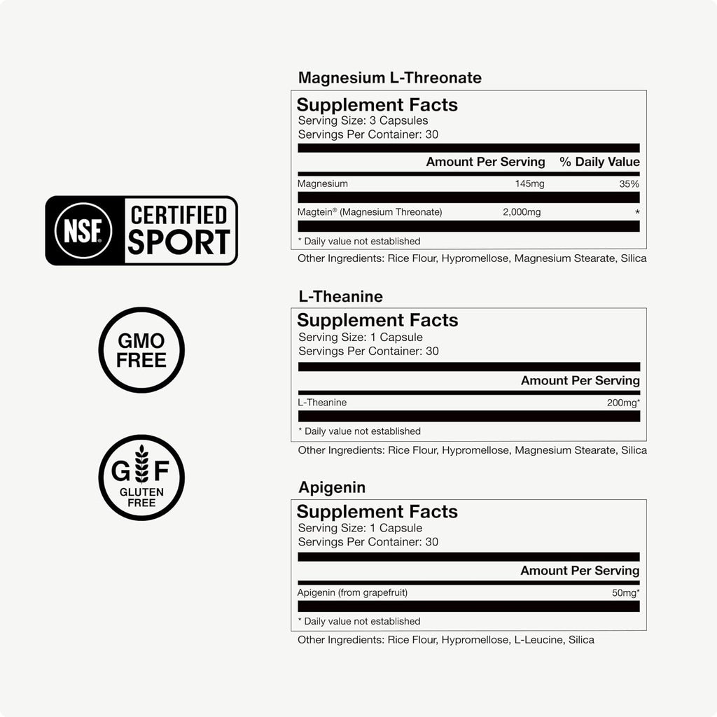 Momentous Sleep Pack - Magnesium Glycinate, Magnesium L-Threonate, and Apigenin - NSF Certified for Sport - 30 Servings
