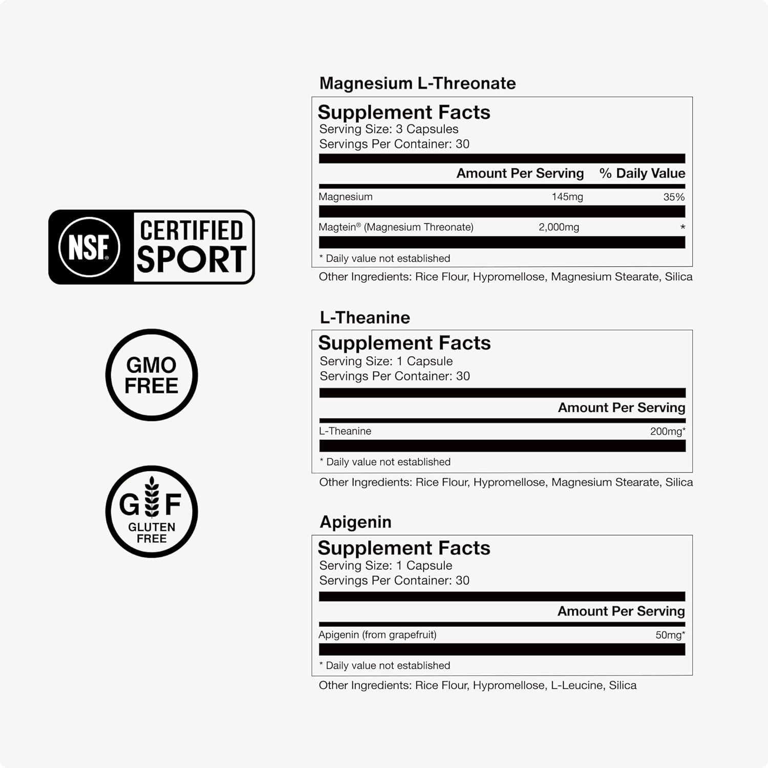 Momentous Sleep Pack - Magnesium Glycinate, Magnesium L-Threonate, and Apigenin - NSF Certified for Sport - 30 Servings