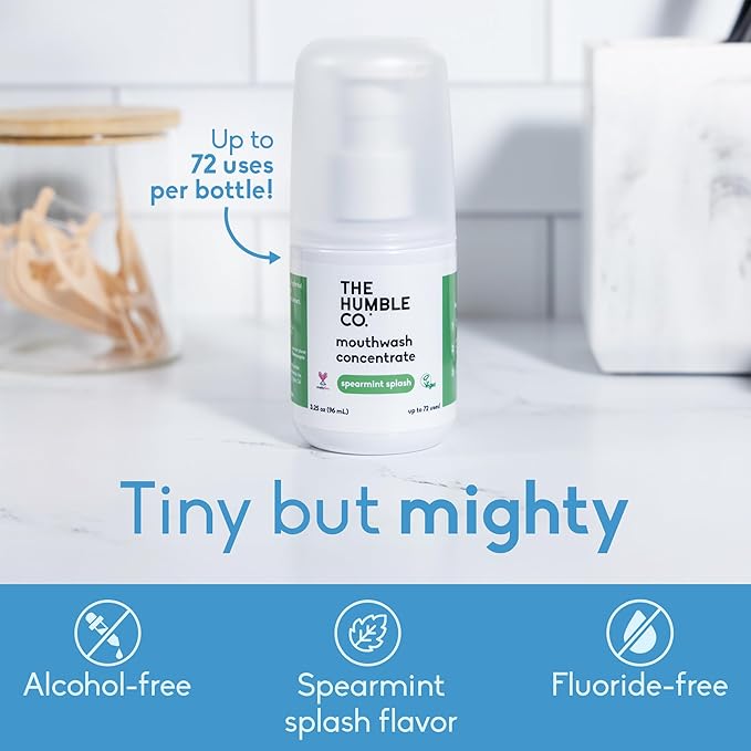 The Humble Co Mouthwash Concentrate for Bad Breath - Fluoride Free Natural Mouth Wash Rinse for Fresh Breath, Gum Health & Travel Size Dental Care & Oral Hygiene Products - Spearmint