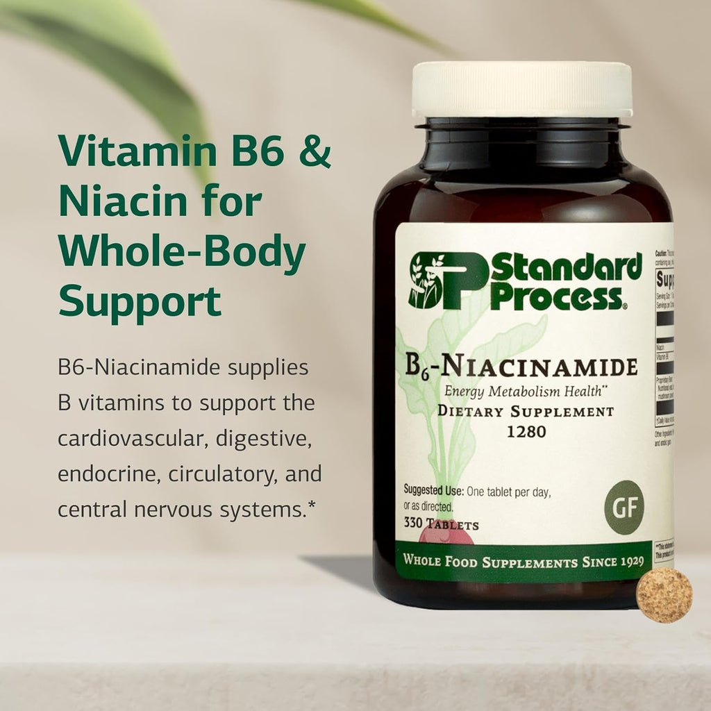 Standard Process Inc. B6-Niacinamide - Energy Metabolism, Heart Health, and Digestion Supplement with Vitamin B6, Niacin, Ascorbic Acid, Reishi Mushroom, Shiitake Mushroom - 330 Tablets