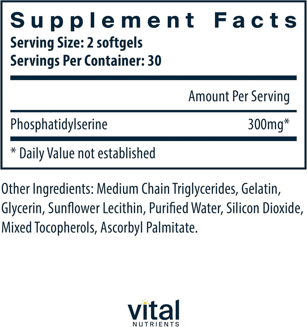 Vital Nutrients Phosphatidylserine | 150mg Phosphatidylserine Supplement | Powerful Nootropic for Attention, Memory, and Mental Focus Support* | Gluten, Dairy, Soy Free | Non-GMO | 60 Softgels