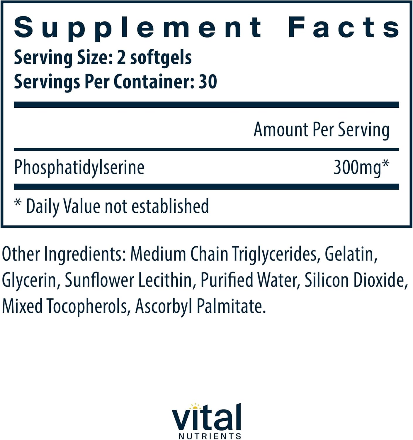 Vital Nutrients Phosphatidylserine | 150mg Phosphatidylserine Supplement | Powerful Nootropic for Attention, Memory, and Mental Focus Support* | Gluten, Dairy, Soy Free | Non-GMO | 60 Softgels