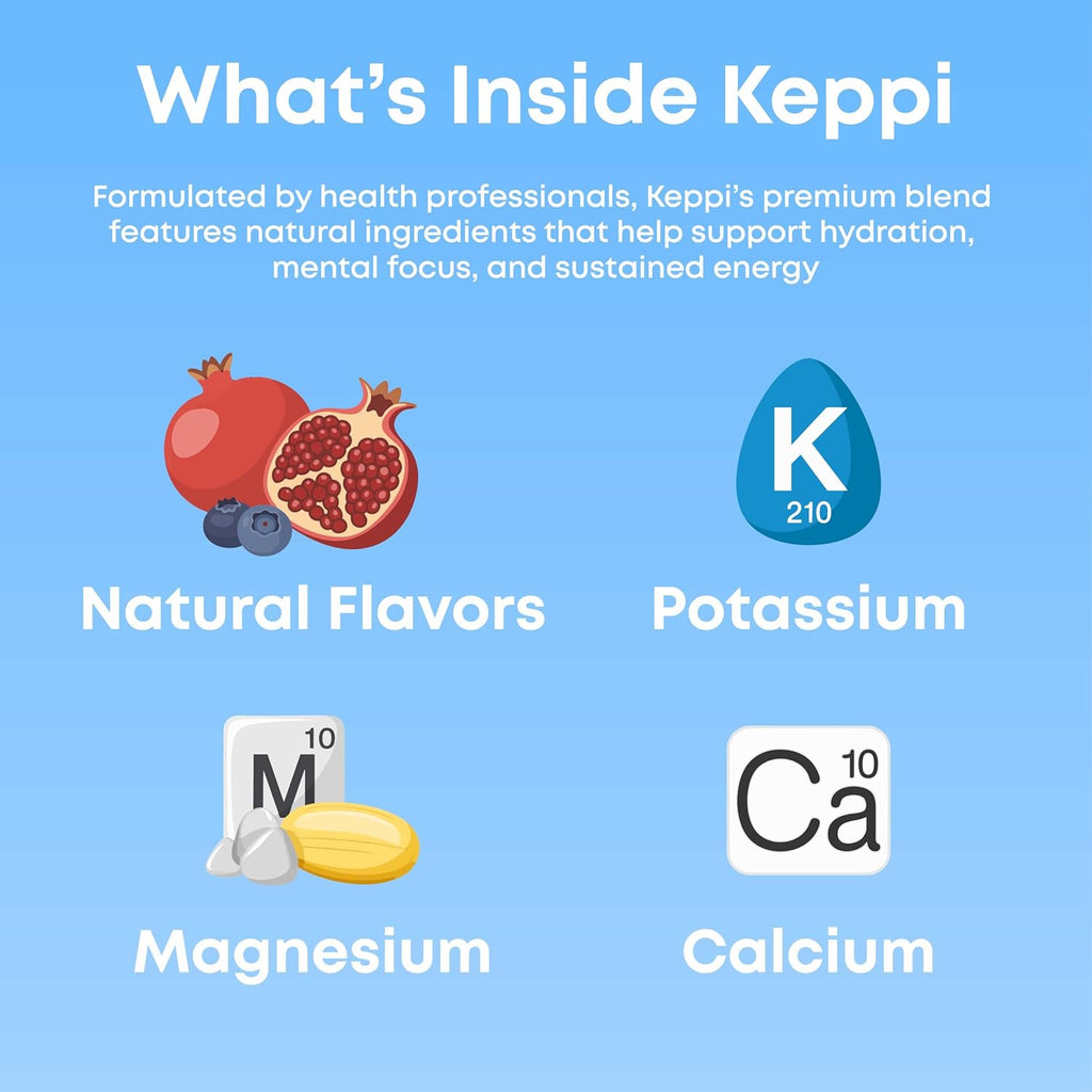 Keppi Electrolytes Powder Packets – Blueberry Pomegranate Flavor – No Sugar Hydration Supplement with Potassium, Magnesium, Sodium – 30 Hydration Packets – Keto, Vegan, Fasting-Friendly, Zero Calorie