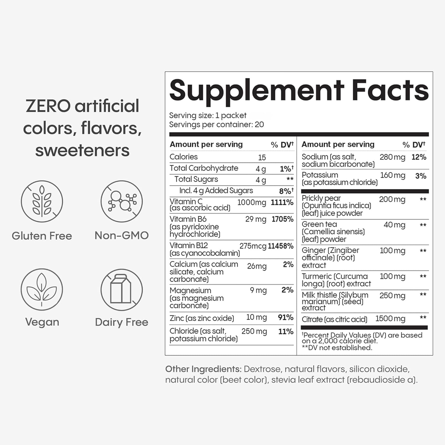 Hydralyte Liver Support + Electrolyte Mix with Milk Thistle, Turmeric, Ginger, Prickly Pear, Green Tea Extract Formulated for Rapid Rehydration (Peach Passion Ginger, 20 Packets)