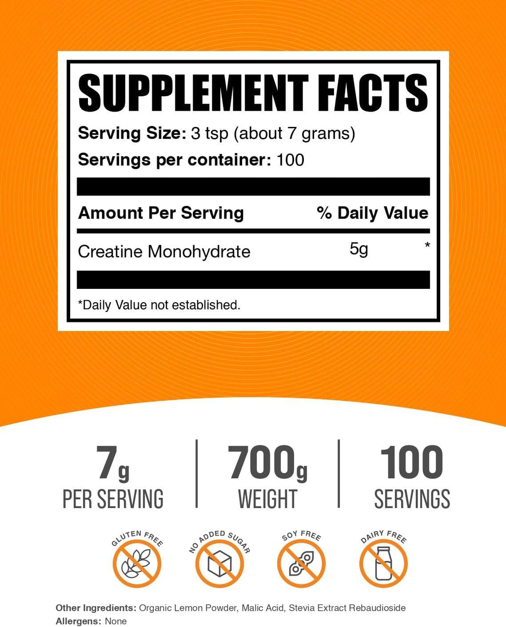 BulkSupplements.com Creatine Monohydrate Powder - Creatine Flavored Powder Supplement, Micronized - Lemon Italian Ice Flavor, 7g per Serving, 700g (1.5 lbs) (Pack of 1)