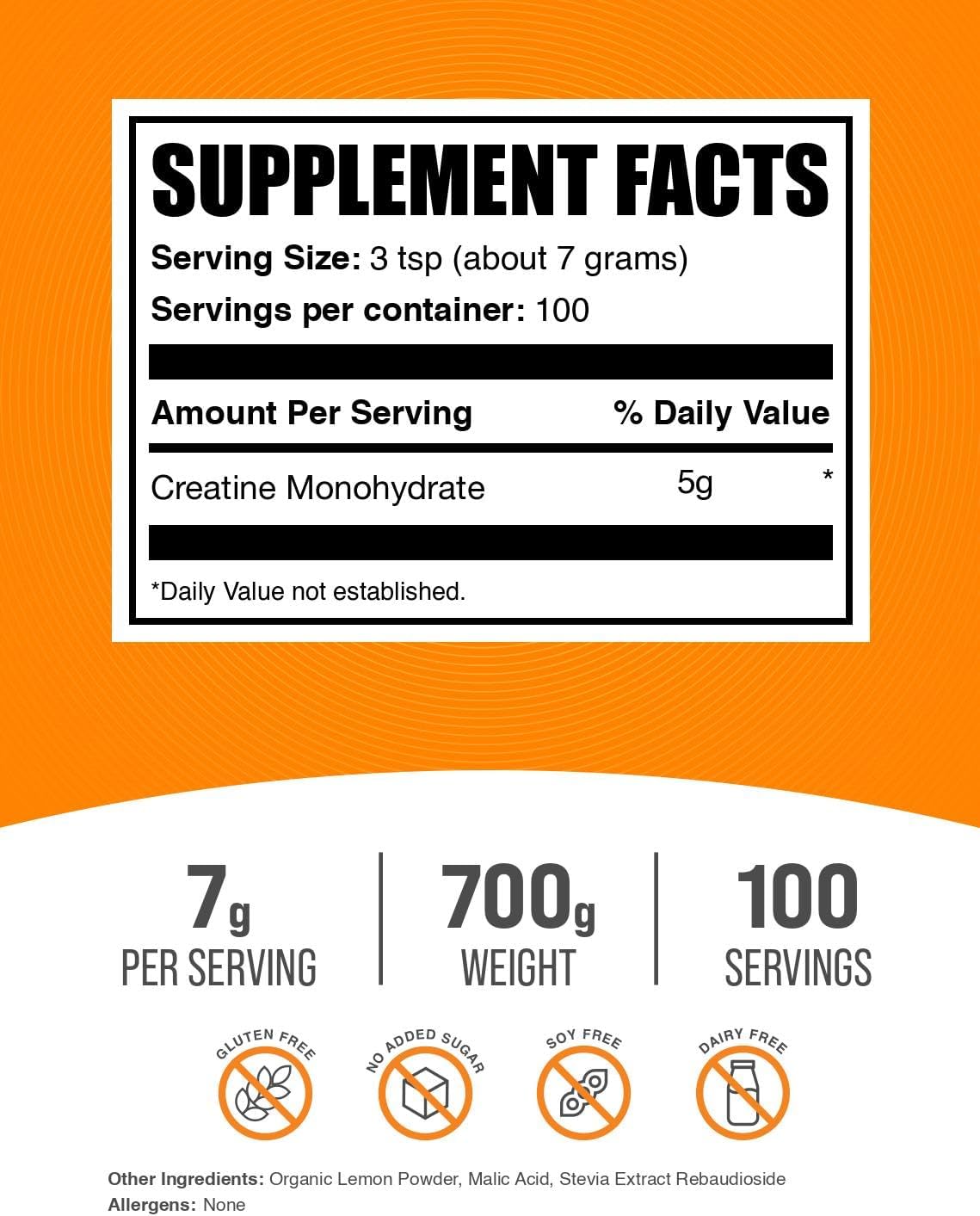 BulkSupplements.com Creatine Monohydrate Powder - Creatine Flavored Powder Supplement, Micronized - Lemon Italian Ice Flavor, 7g per Serving, 700g (1.5 lbs) (Pack of 1)