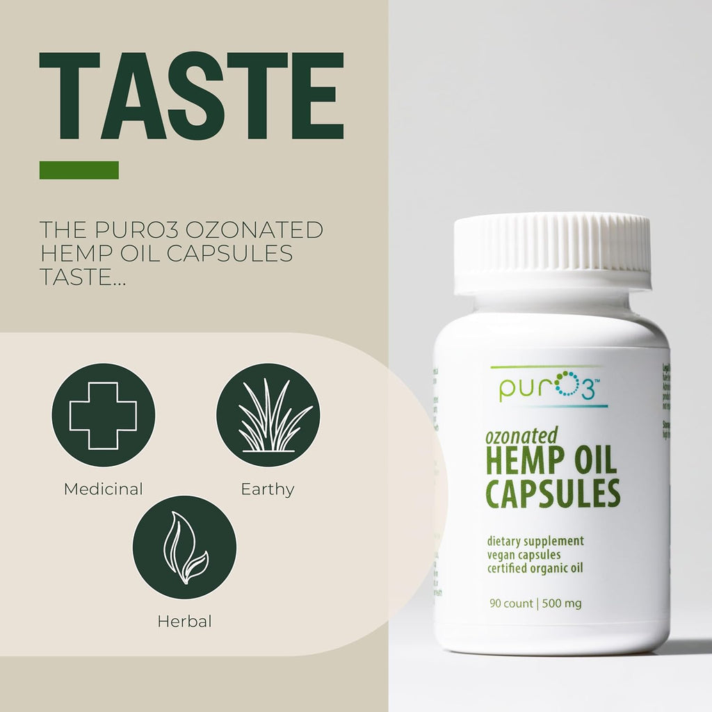 PurO3 Hemp Seed Oil Capsules - High Potency Pure Ozonated Oils for Immune Support & Wellness Benefits - Organic Oxygen Infused Supplement - 90 Veggie Softgels