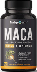 Natgrown Organic Maca Root Powder Capsules 1500 mg with Black + Red + Yellow Peruvian Maca Root Extract Supplement for Men and Women - Vegan Pills