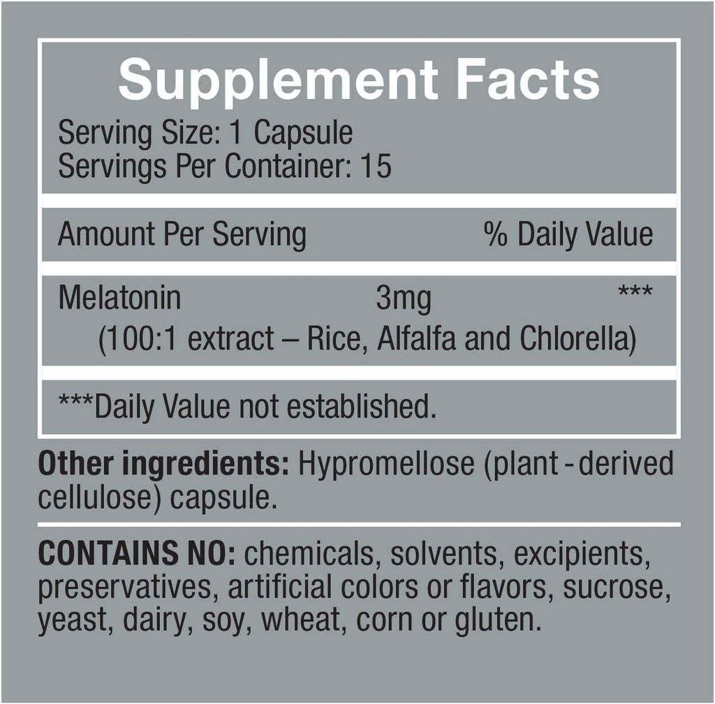 3mg - The First Natural Plant Melatonin Adult Sleep Aid, Circadian Rhythm Support for Jet Lag, Shift Work, General Sleeplessness – (Includes 2 Travel Packs: 30 Pure Vegan Capsules)