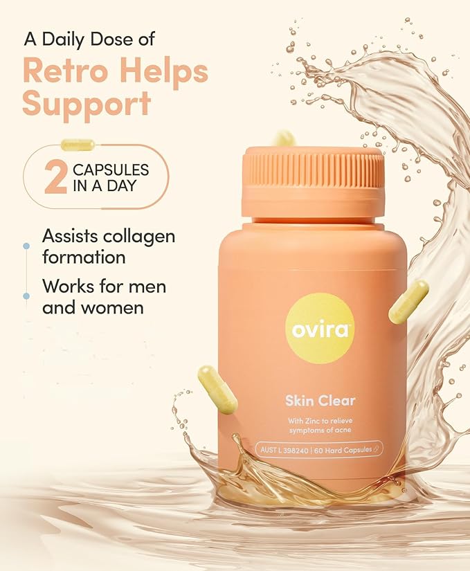 Ovira Skin Clear with ZINCBRIGHT - 60 Capsules for Clear and Glowing Skin | Rosacea & Hormonal Acne Treatment | Support Collagen Production | Acne Supplements for Women & Men - Pack of 2