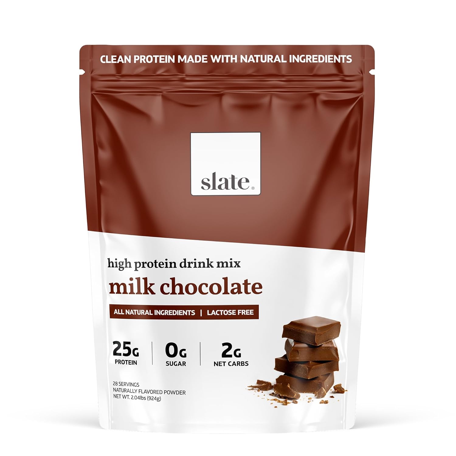 Slate Milk -High Protein Drink Mix Powder-Milk Chocolate,28 Servings Bag-Lactose Free,25g Protein,0g Sugar,110 Calories,2g Net Carbs,All Natural Ingredients-Breakfast Boost -Post Workout - 2.04 lbs