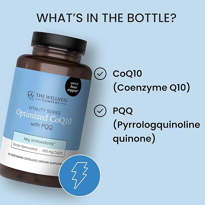 The Wellness Company Optimized CoQ10 + PQQ | Cellular Defense, Heart Health & Mitochonrial Support | 30ct (1 Month Supply)