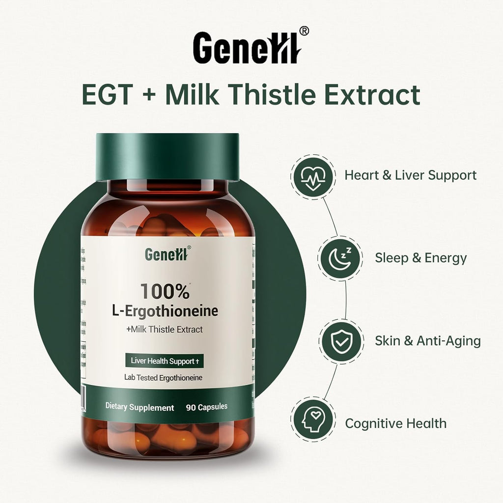 Milk Thistle & L-Ergothioneine Supplement – Advanced Cellular and Liver Health Support – 30mg High-Purity Ergothioneine – Vegan, Non-GMO, 90 Count