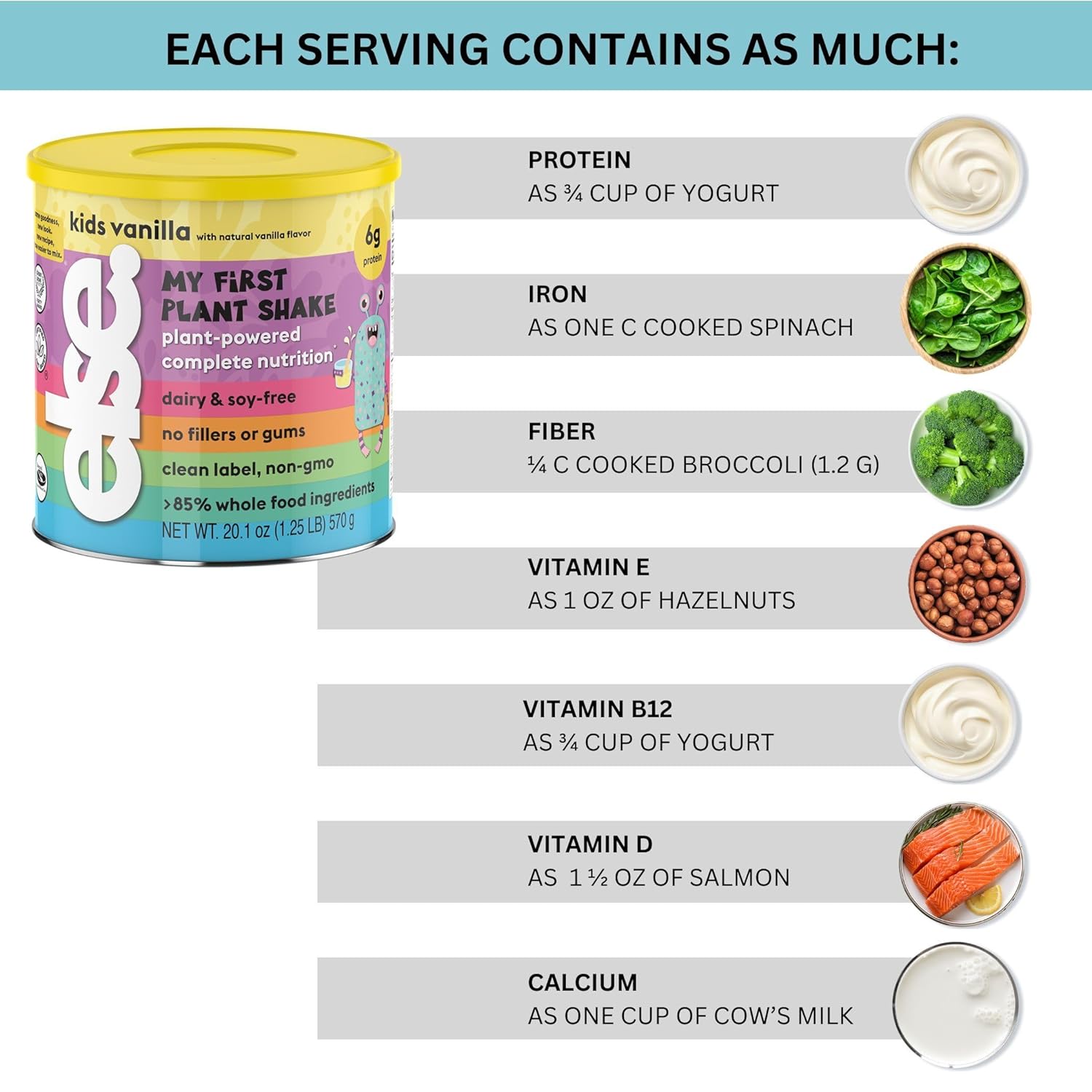 ELSE NUTRITION Plant-Based Kids Protein Shake, Protein Powder for Ages 2-12. Dairy-Free, Complete Nutrition Shake, 25 Vitamins & Minerals, Heathy Kids Snacks, Vanilla 1-Pack