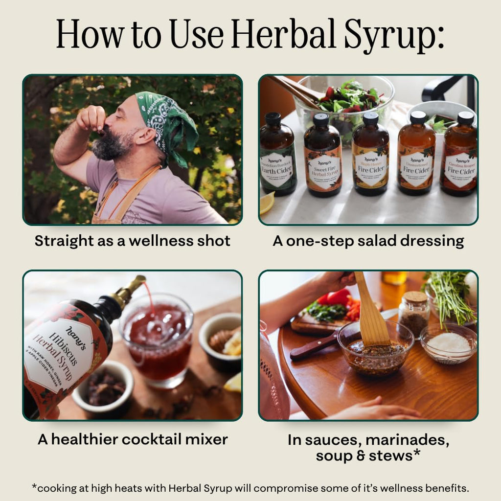 Hany's Harvest Hibiscus Ginger Herbal Syrup – 8 fl oz | All-Natural Wellness Tonic, Apple Cider Vinegar, Ginger, Hibiscus & Lemon | Non-GMO, Gluten-Free, Handcrafted