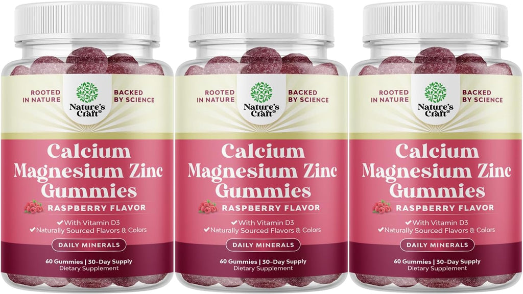 Calcium Magnesium Zinc Gummies - Magnesium Zinc Calcium Supplement Gummies with Vitamin D3 for Teeth and Bone Health - Certified Kosher Non-GMO Gelatin Free & Vegetarian Friendly (3 Month Supply)